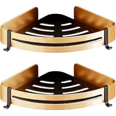 Set of 2 Corner Shower Caddy No Drilling Bathroom Shelf Adhesive Stainless Steel Triangle Storage Basket for Shampoo Soap with Hooks