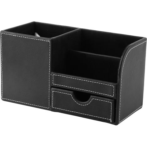 Caja de almacenamiento multifuncional hecha de madera y cuero para material de oficina, portalápices y portalápices. (1/5)