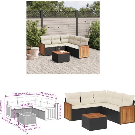 Salon de jardin 6 pcs avec coussins noir résine tressée - Ensemble Salon De Jardin - Meuble Extérieur - Résine Tressée - Rotin Synthétique - Mobilier De Jardin - Home & Living (1/3)
