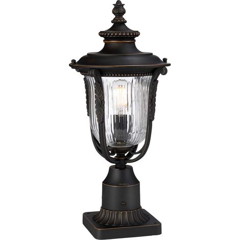 Luce da esterno lampada da giardino lanterna piedistallo luce sentiero bronzo vetro ondulato H 50