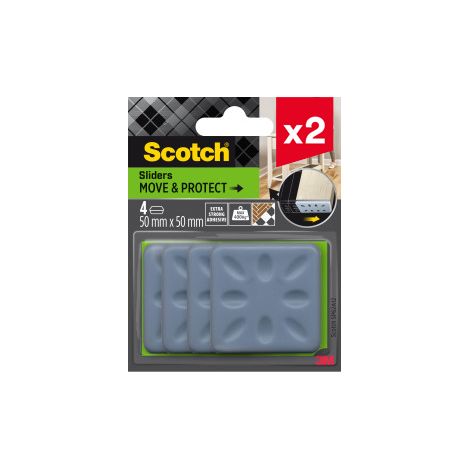Lot de 2 patins glisseur Move & Protect Scotch®, adhésif, gris, 50 mm x 50 mm, 4/paquet - 400 kg