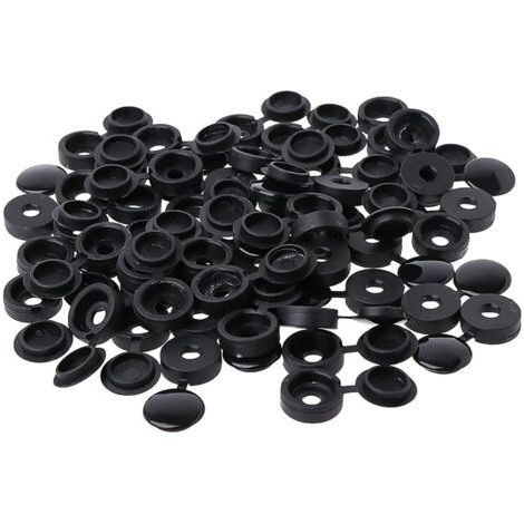100 Pièces Cache Vis Plastique,Bouchon à Vis en Plastique,Couvercle à vis,Cache-vis de rondelle,Couvercle Décoratif à Vis (Noir) (1/5)