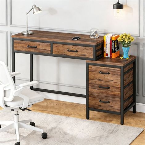 Bureau d'ordinateur à 5 tiroirs avec caisson réversible pour bureau à domicile, rangement gain de place pour salon (1/5)