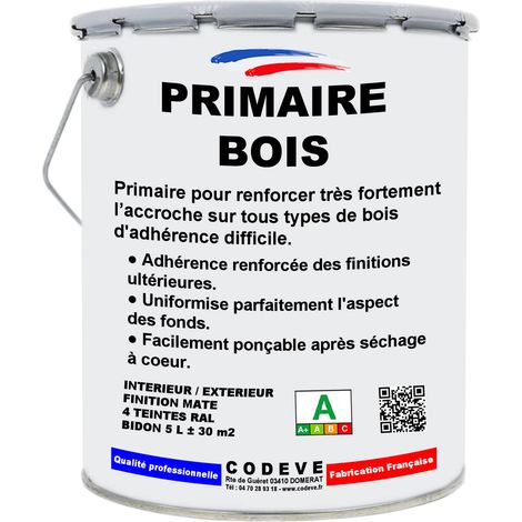 Primaire Bois - 20 L   - Codeve Bois - RAL 9005 - Noir foncé - Pour Renforcer L'adhérence Sur Votre Bois Avant Une Finition.