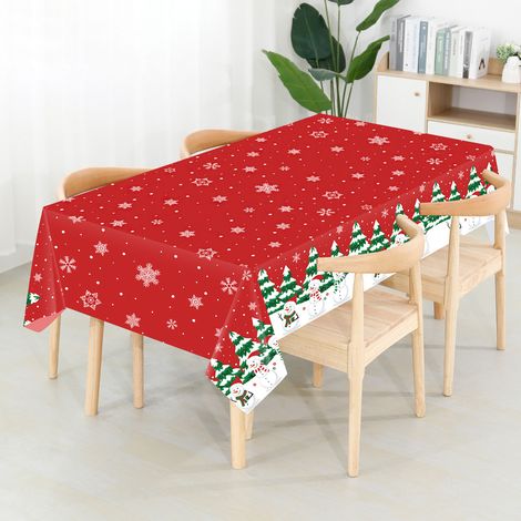 Nappe de Noël, nappe en plastique jetable, nappe rectangulaire pour repas de Noël, pique-nique, 137 x 274 cm (1/5)