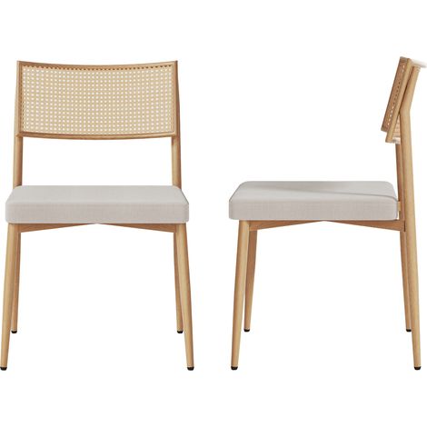 Set di 2 Sedie Jördfjok da Sala Pranzo Imbottite con Schienale Effetto Rattan / Beige [en.casa]