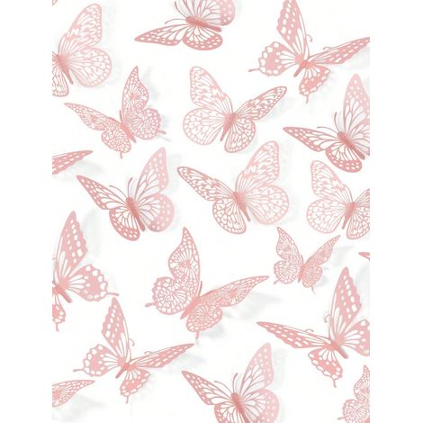Autocollants muraux papillon 3D, 4 styles, 3 tailles, décoration de papillon pour anniversaire, fête, gâteau et chambre d’enfant, autocollants amovibles, 48 pièces, rose. (1/4)