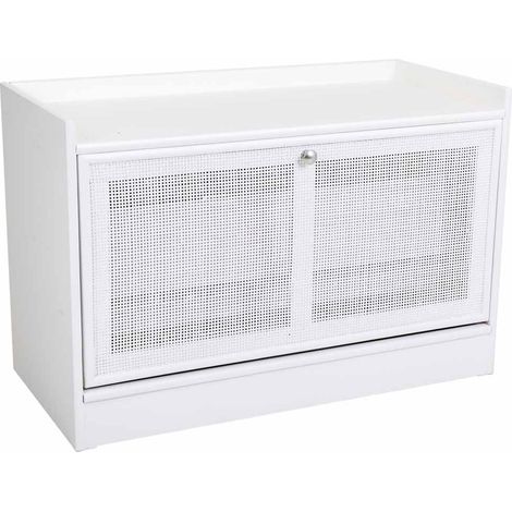 Banqueta Zapatero de madera y rejilla blanca 80x38x53