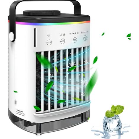 Portable Climatiseur Mobile Silencieux 700 ml, 4 en 1 Refroidisseur d'air, , 4 Vitesses de Ventilateur, Poignée, Chambre à Coucher, Bureau (1/5)
