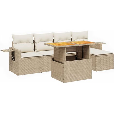 Maison Exclusive - Set Divano da Giardino 6 pz con Cuscini Beige in Polyrattan (1/5)