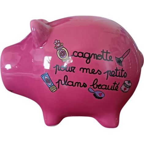 Tirelire cochon Cagnotte pour mes petits plans beauté 10 x 12 cm rose (1/5)