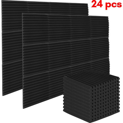 Swanew – Mousse d'isolation acoustique 30x30x2,5cm – 24 pièces autocollantes – Réduction écho et bruit – Installation facile pour studios et bureaux