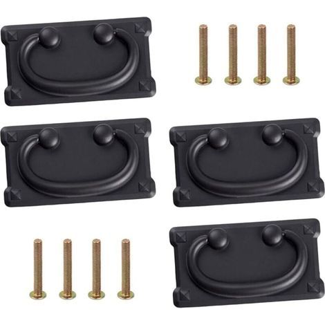 (Negro), Juego de 4 tiradores de cajón antiguos vintage con 8 tornillos de 25 mm (1/4)