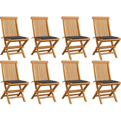 Chaises de jardin avec coussins anthracite 8 pcs Teck massif 4 (1/5)