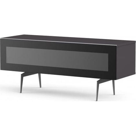 Meuble TV verre infrarouge noir et mélaminé gris pieds métal New Castle 120 cm (1/5)
