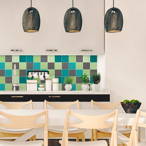 Sticker Mural Carrelage adhésif Cuisine Salle de Bain - 15 STICKERS CARREAUX DE CIMENT SCANDINAVE SOFIA - 15stickers10x10cm (1/5)