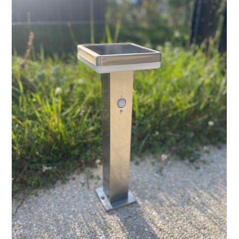 Borne extérieure LED solaire SPELLO, Inox, avec détecteur (1/2)