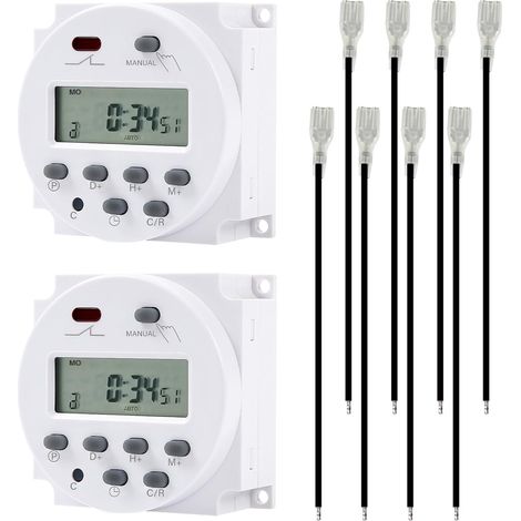 Interrupteur Horaire, 2 Pièces Horloge Programmable, Minuterie Modulaire, avec Minuteur Programmable et Écran Numérique LCD, Minuterie Programmable Prise Electrique, 8 Borniers, CN 101A, 12V DC 16A (1/5)