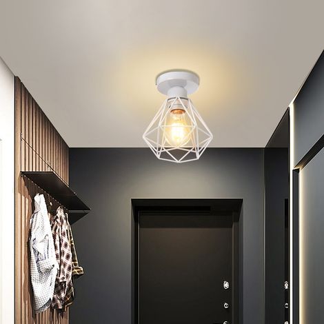 Plafonnier Rétro Industriel Lampe de Plafond en Cage Diamant E27 Luminaire en Métal pour Couloir Escalier Chambre Salon Blanc (1/5)