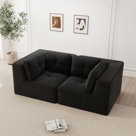 Sofá esquinero modular y configurable, sofá de dos plazas sin marco, cómodo sofá de pana, apto para salón y dormitorio, color negro.