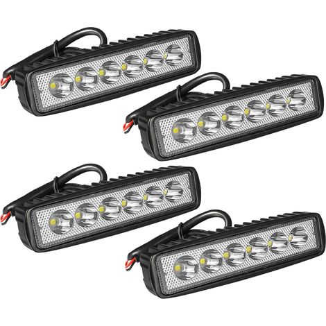 4 Phare LED, 6 Pouces 18W Projecteur Barre LED, 12v Moto Voiture Camion SUV Bateau 4x4
