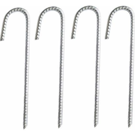 Juego de 4 estacas de anclaje de acero galvanizado – Dimensiones 30 x 9 cm – Capacidad de anclaje hasta 40 mm – Para carpas, tiendas y trampolines (1/5)