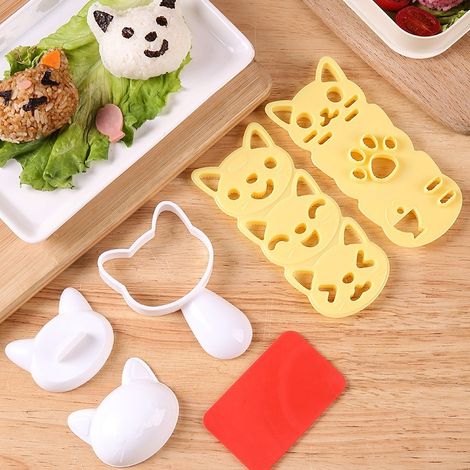Fabricant d'onigiri de riz en forme de chat - Ensemble de bricolage en forme de boule de riz 3D Sushi en forme de chat plateau de fabrication de boules de nourriture outils de cuisine (1/5)