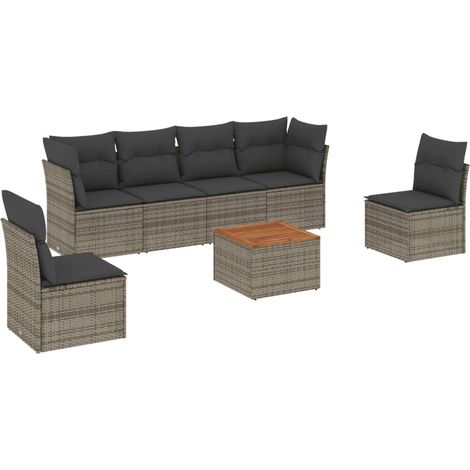 Maison Exclusive - Salon de jardin avec coussins 7 pcs gris résine tressée (1/5)