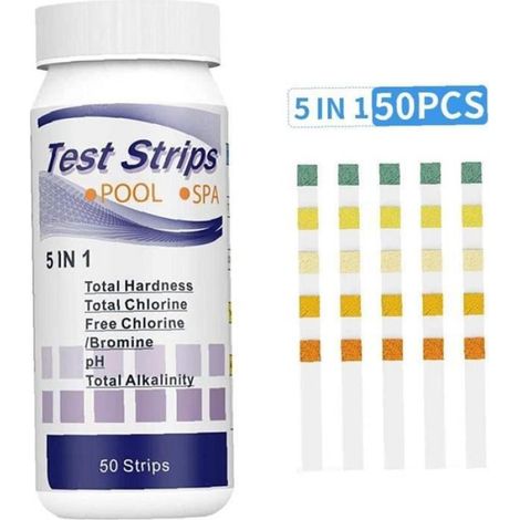 Bandelettes Test Eau Piscine Spa 5 En 1 Chlore Libre Brome PH Alcalinite Durete 50 Pieces (1/4)