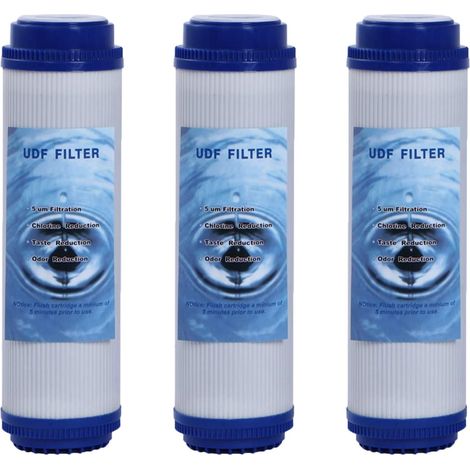 UDF (GAC Carbon) 10 pouces avec trois filtres à charbon activé de particules de 25,4 x 6,3 cm pour tous les systèmes d'osmose inversée domestiques (UDF-3pcs) (1/5)
