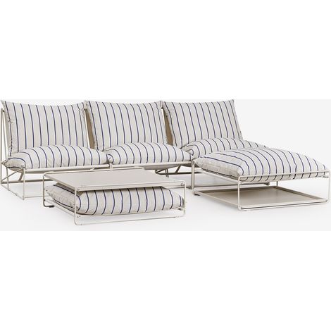 Ensemble de jardin Amaro avec canapé modulable 3 pièces, table d'appoint et pouf convertible SKLUM Tapioca Beige - Bleu Marin
