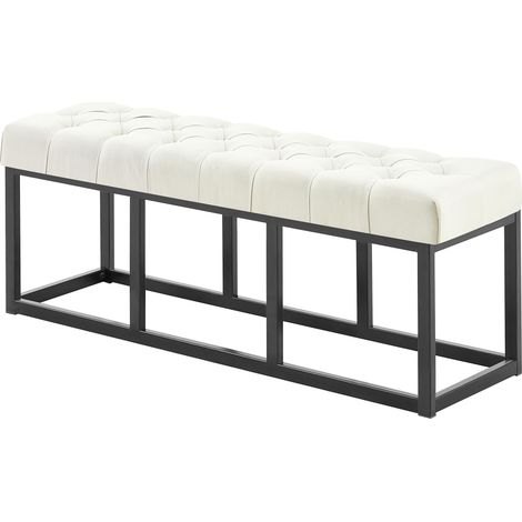 Banc capitonné rembourré 120 cm tissu crème avec structure métal noir design contemporain 100008460 (1/5)