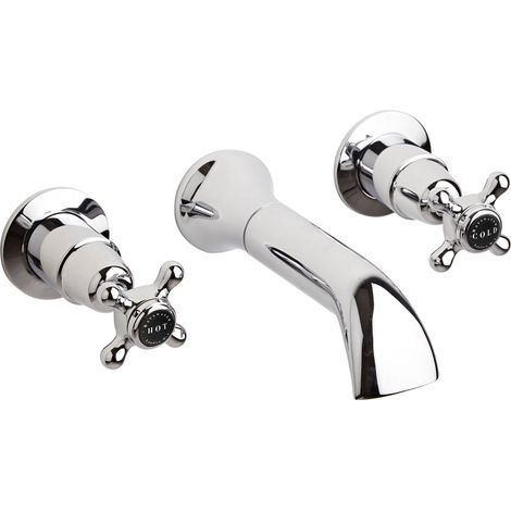 Hudson Reed Topaz Black Crosshead Wall Mounted Bath Spout and Stop Taps Dome Collar (1/2)