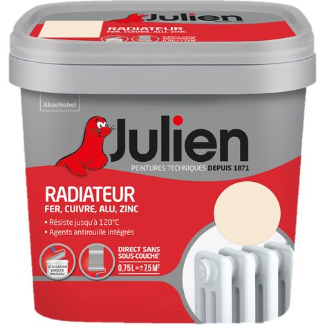 Julien Peinture Radiateur Acrylique, Fer, Cuivre, Alu, Zinc - Direct sans sous-couche - Satin Blanc Cassé 0,75 L