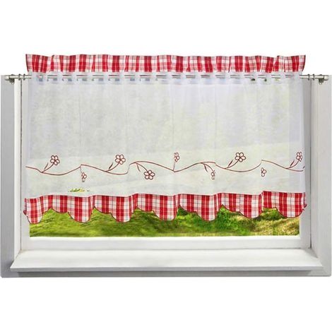 Rideau Brise-bise en Fils de Coton Imitation Joint Tissu - 1 Panneau (HauteurxLargeur/30x90cm, Rouge) (1/3)