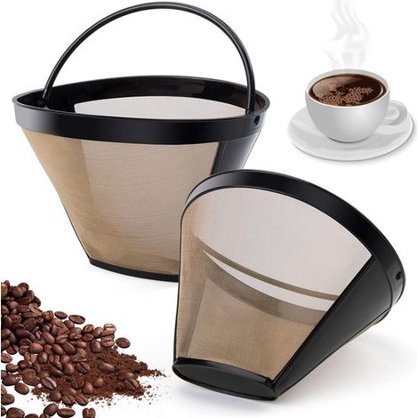 2 x Permanent Kaffeefilter, 100 Mesh, wiederverwendbar, für Kaffeemaschinen, Küche, Büro, Café, Bäckerei, spülmaschinenfest, Ersatz für Größe 4 K (1/5)
