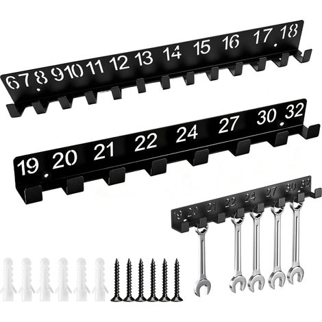 Set mit 2 nummerierten, wandmontierten Werkzeughaltern für die Garage (schwarz) (1/5)