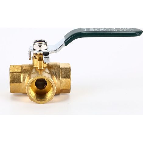 Robinet à trois voies, filetage 1/2 pouce, raccord en laiton en forme de L pour eau, huile et vapeur, avec poignée en acier inoxydable, DN15 (taille : 1/2 pouce) (1/5)