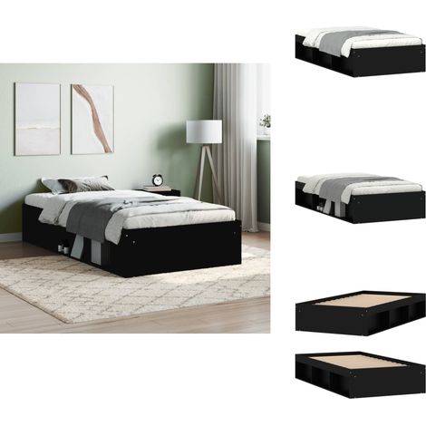 The Living Store Cadre de lit sans matelas noir 100x200 cm - Bois d'ingénierie (1/5)