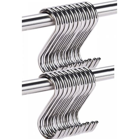Ganchos en S de acero inoxidable 304, ganchos metálicos multiusos, pequeños, 5,5 cm, 100 lb, paquete de 20 (1/5)