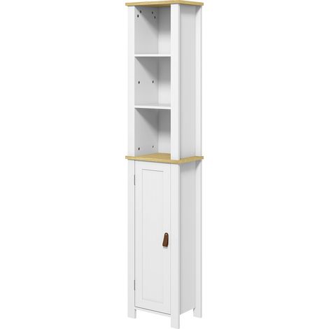 Meuble colonne de salle de bain placard à 3 niveaux étagères réglables porte en lambris 34 x 23 x 165 cm blanc (1/5)