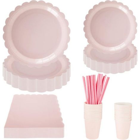 Rosa Einweggeschirr – 125 Stück – Dicke Pappe – Blumenform – Babyparty/Geburtstagsfeier – Für DIY-Accessoires (1/5)