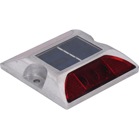 Borne lumineuse solaire en alliage d'aluminium moulé pour allée, marche, trottoir, escalier extérieur, étanche IP68, signalisation routière rouge (1/5)