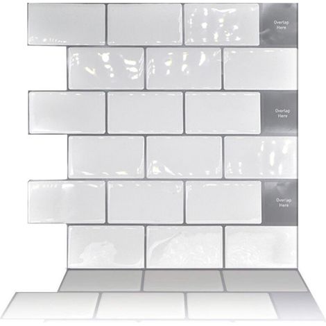 Set di 10 adesivi murali effetto piastrella, motivo mattoni 3D, 30 x 30 cm, bianchi