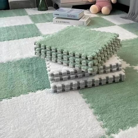 Lot de 10 tapis en mousse puzzle en peluche, doux et moelleux, carrés emboîtables, tapis en mousse pour le sol, moquettes,30 x 30cm (1/4)