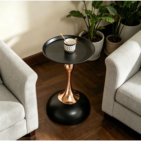 Beistelltisch 38x38x54 cm Schwarz-Gold aus Karbonstahl mit runder Tablettplatte (1/5)
