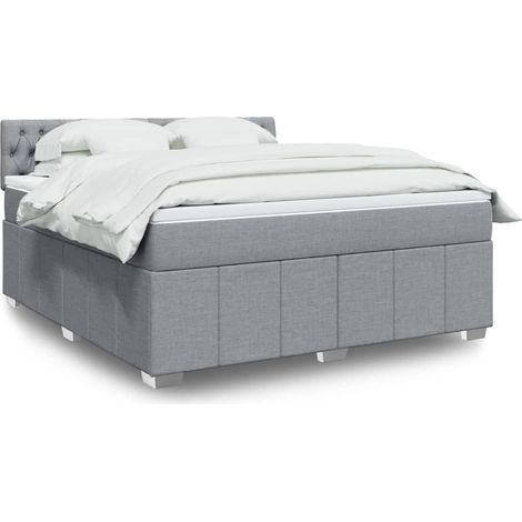 Cama box spring con colchón tela gris claro 180x200 cm (1/5)
