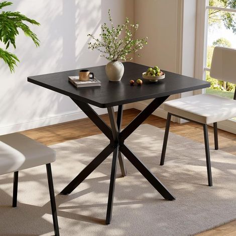 Moderner quadratischer Beistelltisch – 80 x 80 x 75 cm, mattschwarz, X-förmige Beine, stabiles Metallgestell – Ideal für Wohnzimmer oder Büro (1/5)