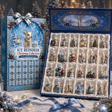 Adventskalender 2026 – 24-teilig – weiß, braun, rot – Acryl – 24 Tage lang weihnachtliche Rentier-Anhänger mit Eismotiv – Weihnachtsbaumschmuck – geeignet für Weihnachtsfeiern und als Dekoration für d (1/5)