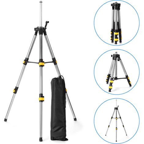 Treppiede con livella laser – Treppiede telescopico – Asta di prolunga in acciaio inox da 1,2 m, supporto per livella laser con livella a bolla -Crezuo